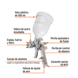 PISTOLA P/PINTAR GRAVEDAD HVLP VASO PLÁSTICO, 2 MM, TRUPER