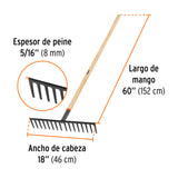 RASTRILLO RECTO REFORZADO, 16 DIENTES, MANGO DE 60', TRUPER