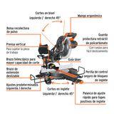 SIERRA INGLETEADORA TELESCÓPICA COMPUESTA PARA CORTE DE MADERA Y ALUMINIO, 10", 2 1/2 HP