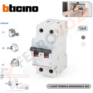 PACK LLAVE TERMICA MONOFASICA 16A " BTICINO COMERCIAL" (6pcs)