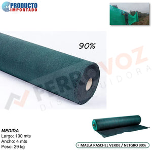 ROLLO MALLA RASCHEL VERDE/NEGRO  90%  4MTS X 100MTS 29KG