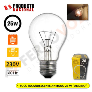 FOCO INCANDESCENTE ANTIGUO 25 W "ANDINO"