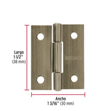 BISAGRA RECTANGULAR FIJA 1 1/2' LATÓN ANTIGUO, HERMEX ( 20 PCS )