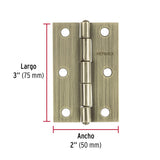 BISAGRA RECTANGULAR FIJA 3' LATÓN ANTIGUO, HERMEX ( 20 PCS )