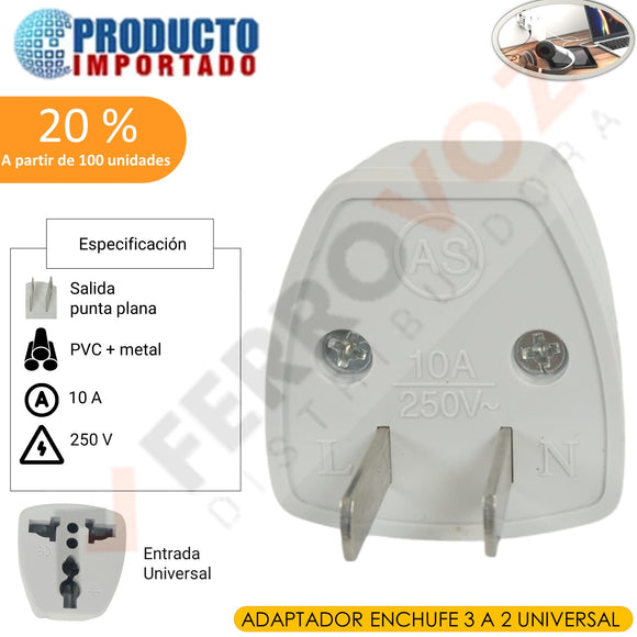 ADAPTADOR ENCHUFE 3 A 2 UNIVERSAL