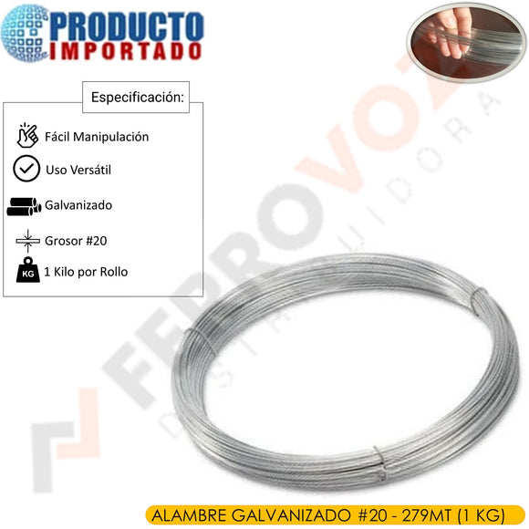 ALAMBRE GALVANIZADO #20 - 279MT (1 KG)