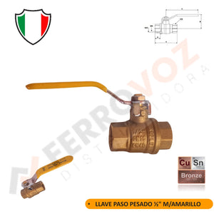 LLAVE PASO BRONCE PESADO 1/2"  BRONCE AGUA GAS ACEITE  184gr