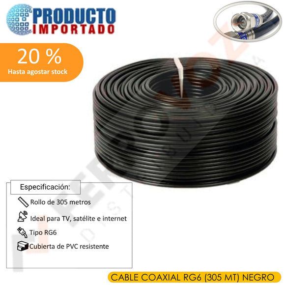 CABLE COAXIAL RG6 (305 MT) NEGRO