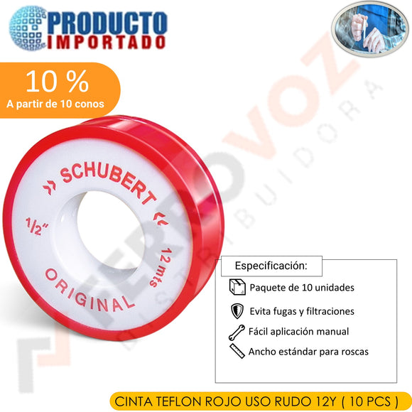 CINTA TEFLON ROJO USO RUDO 12Y ( 10 PCS )