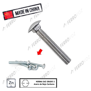 PERNO COCHE 1/4" X 2" ZINCADO (GR=100PCS APROX) NO INC. TUERCA