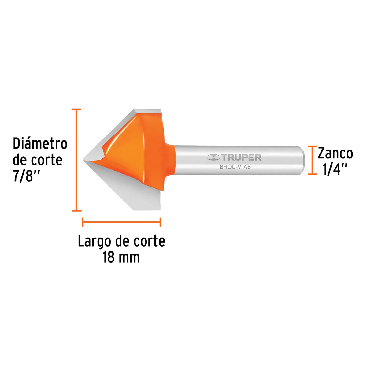BROCA PARA ROUTER, CORTE EN 'V', 7/8', TRUPER – FERROVOZ IMPORT