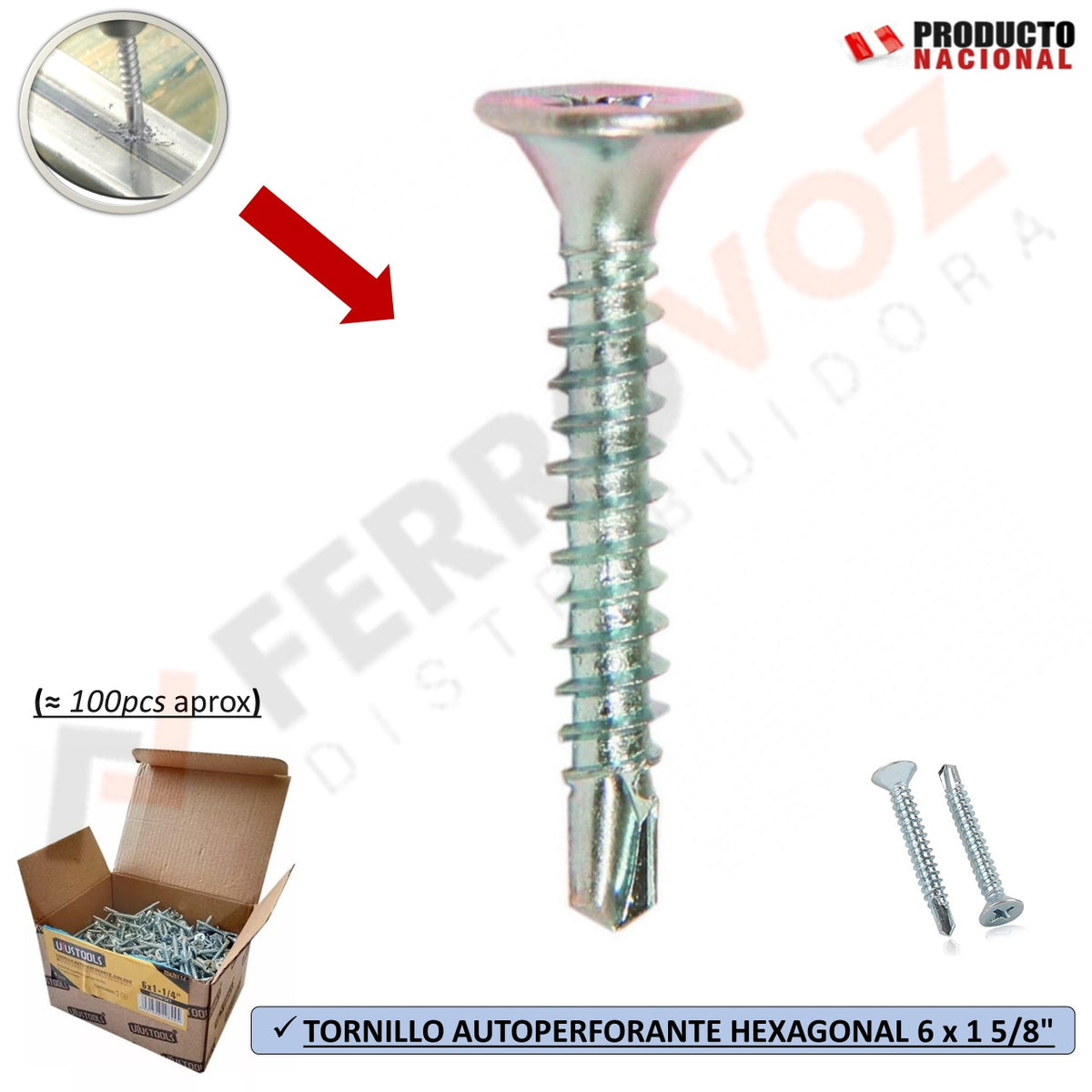 TORNILLO SPACK AUTOPERFORANTE ZINCADO 6 X 1 5/8