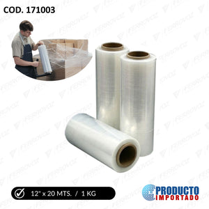 CINTA STRETCH FILM 18" x 20 um x  3.3kg x ALTA ELASTICIDAD