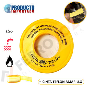 CINTA TEFLON AMARILLO GAS & agua caliente 1/2"  x  8Y
