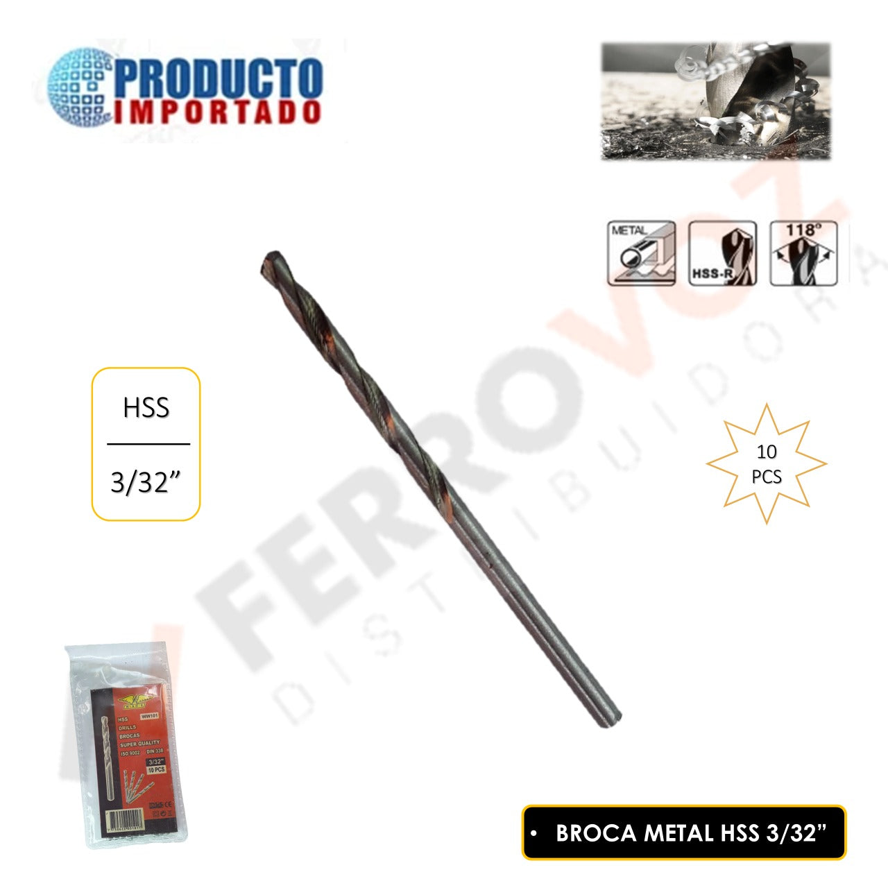 Craftomat Broca HSS-R para metal (Diámetro: 3,2 mm, Largo: 65 mm, Longitud  de trabajo: 36 mm)