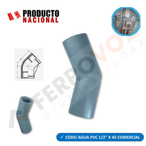 CODO AGUA PVC 1/2" X 45 COMERCIAL