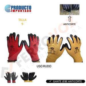 PACK GUANTES TELA JEBE ANTICORTE USO RUDO (12 PARES)