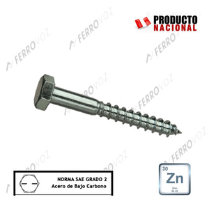 TORNILLO TIRAFON 1/4" X 2" ZINCADO (980GR ≈ 100PCS APROX)